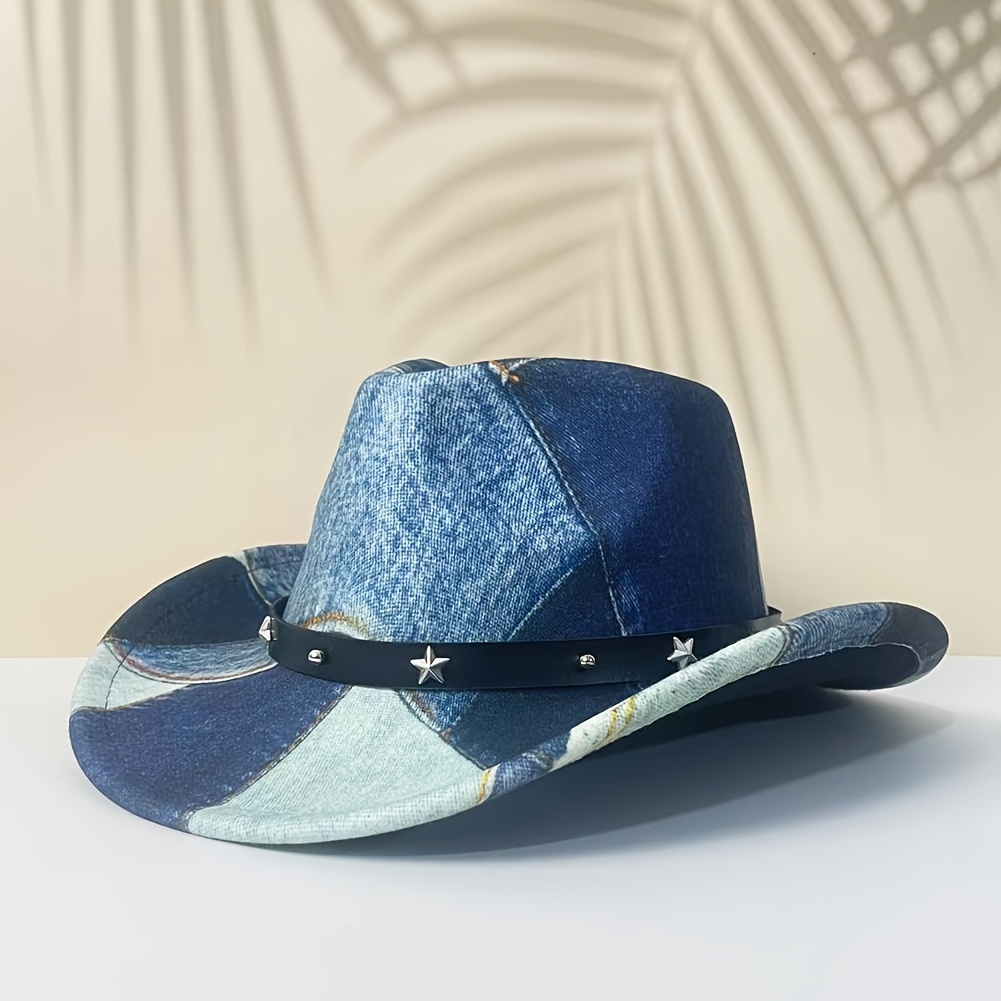 Starry Fedora Hat for Men Women Lightweight, Wide Brim Felt Travel  Party Hat Detail, Denim Blue Outdoor Headwe