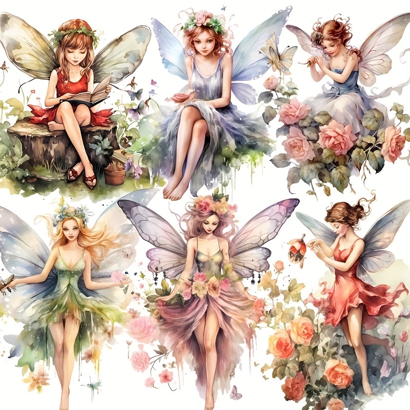 

Fantasy Flower Fairy Stickers: 12/20 Pcs Set - Adhesive, Reusable, Dye-cut, Wooden Surface, Striped Pattern, , Paper Material, Diy Decoration