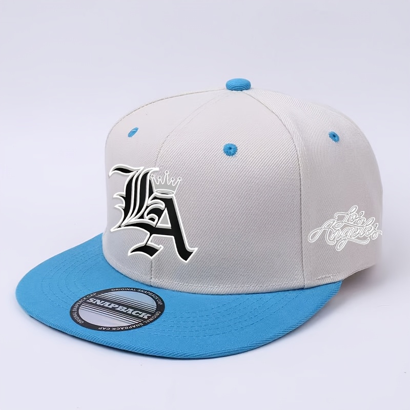 TEMU Crown La Logo Snapback Hat For Men Women, Black White Flat Brim Adjustable Hip Hop Baseball Streetwear, Christmas Gift