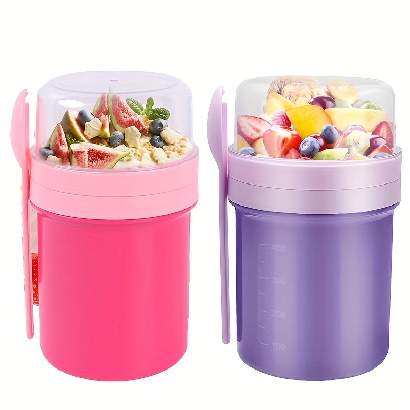 Image of Lxuelxic 2pcs Grain Yogurt Cup, Double-layer Portable Breakfast Salad Cup, Yogurt Cup With Fork Lid, Couple, Birthday And Other Holiday Gifts