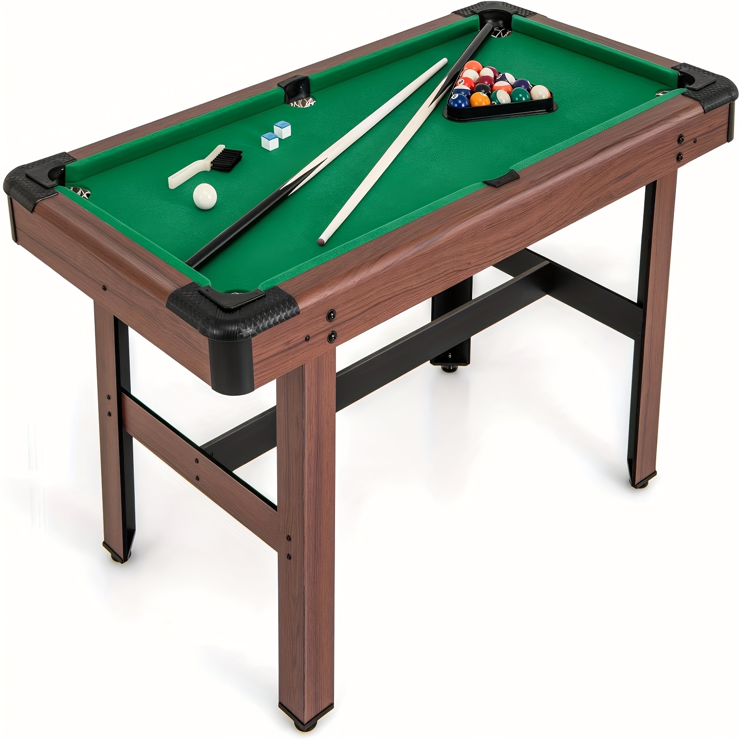 Pool Table, Wooden Billiard Table With 16 Balls, 2 Cues, 2 Chalks, Triangle Rack & Brush, Snooker Table Set For Adults