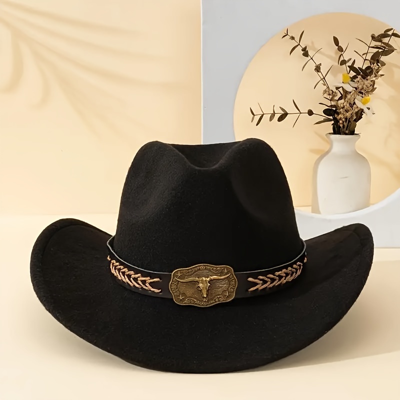 

1pc Chapeau de cowboy de style occidental rétro et tendance, polyvalent et facile à porter, se combine bien avec n'importe quelle tenue.