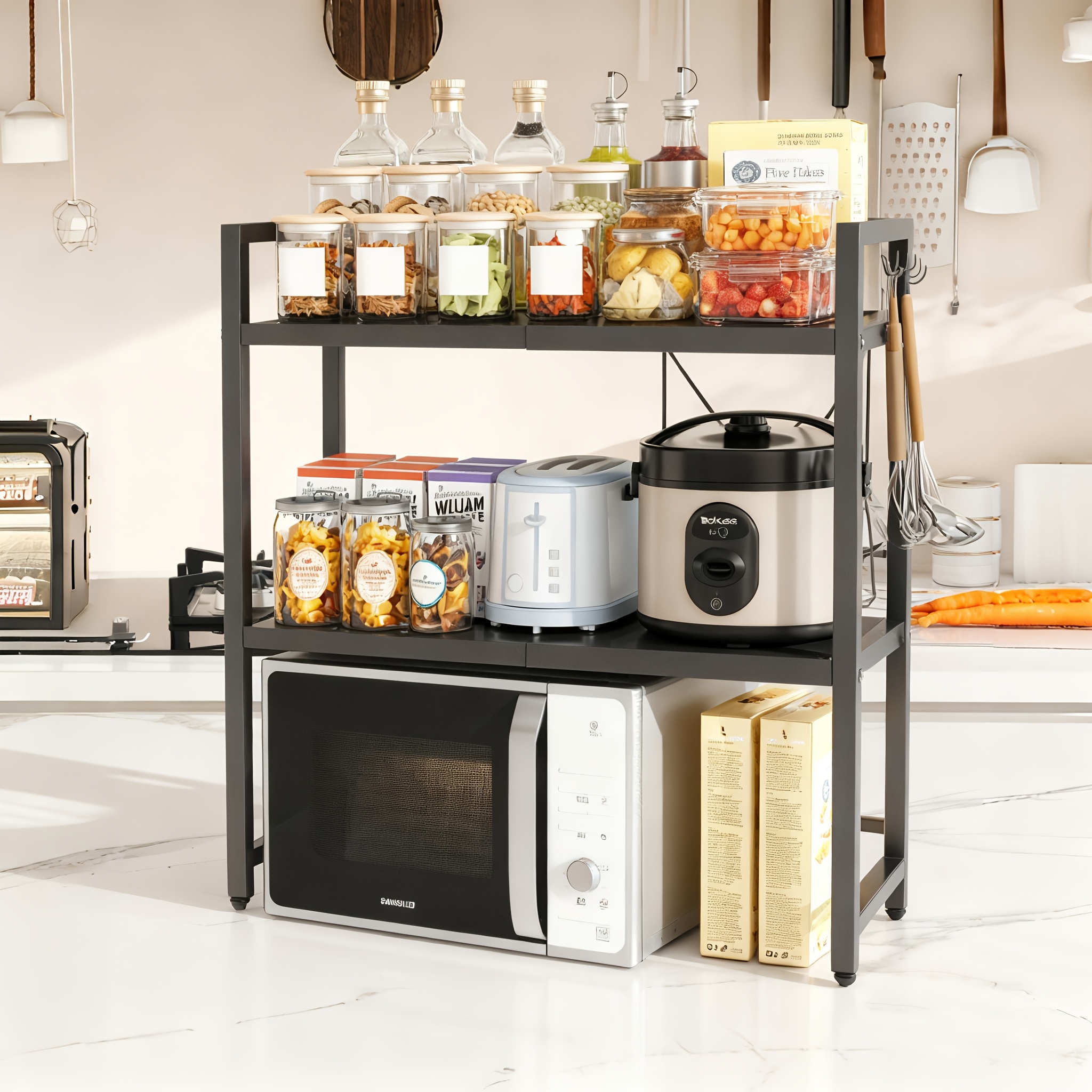 TEMU Étagère de four à micro-ondes à niveaux, étagère de micro-ondes extensible, rangement de vaisselle et d'ustensiles de cuisine sur comptoir,