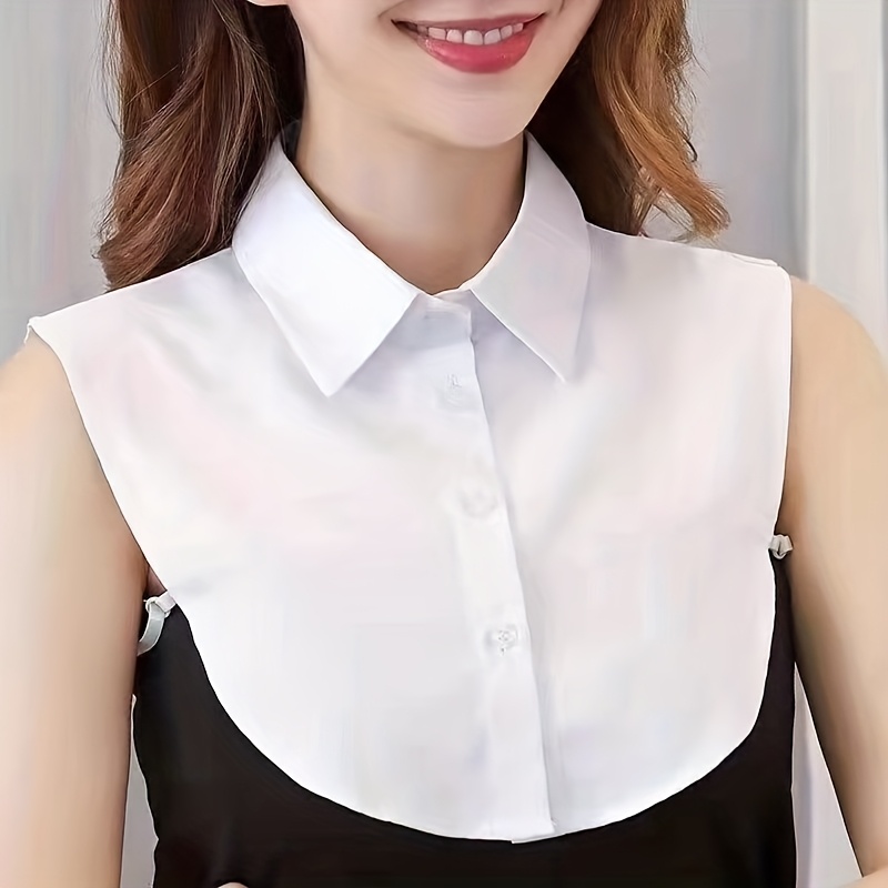 TEMU 여성용 뉴 스타일 화이트 셔츠, 페이크 칼라 디자인, 스ーツ 및 정장 업무복에 적합한 다용도 페이크 칼라 셔츠, 화이트 포인티드 칼라 특징