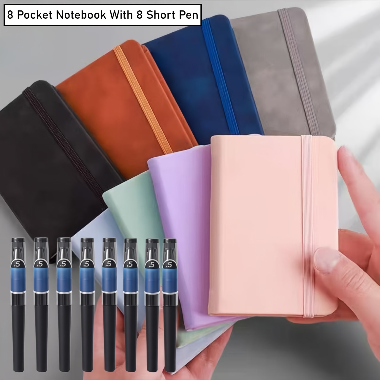 TEMU 16pcs/ Set, Faux Leather Pocket Notebook, 8 Mini Pocket Notebooks Set With 8 Pens, Faux Leather Notebook 100 Pages, Small Pocket Book, Portable