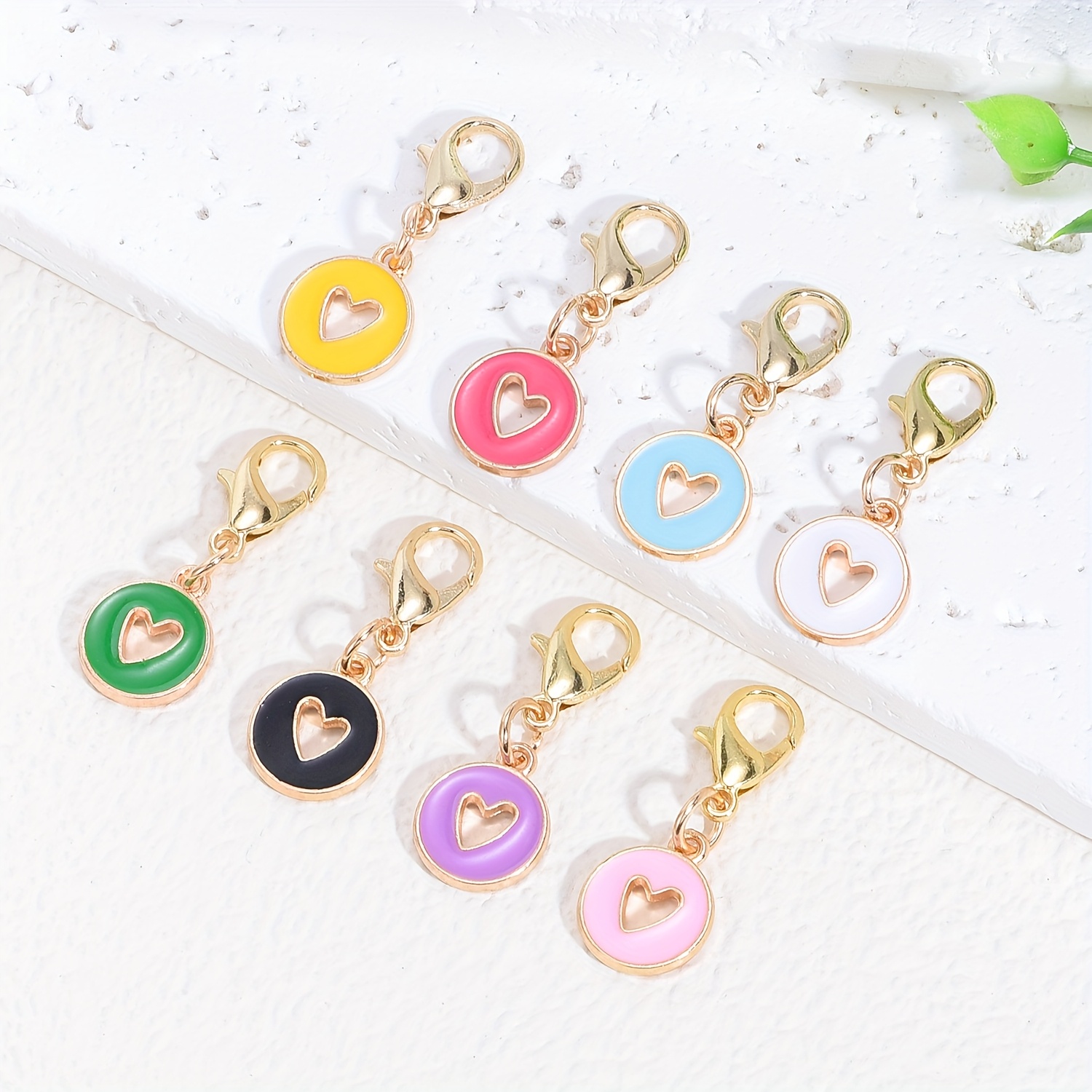 Image of 8-pack Heart-shaped Charms Keychains | Decorative Additions With Lobster Clasp For Bag And Phone Decor, Alloy Material