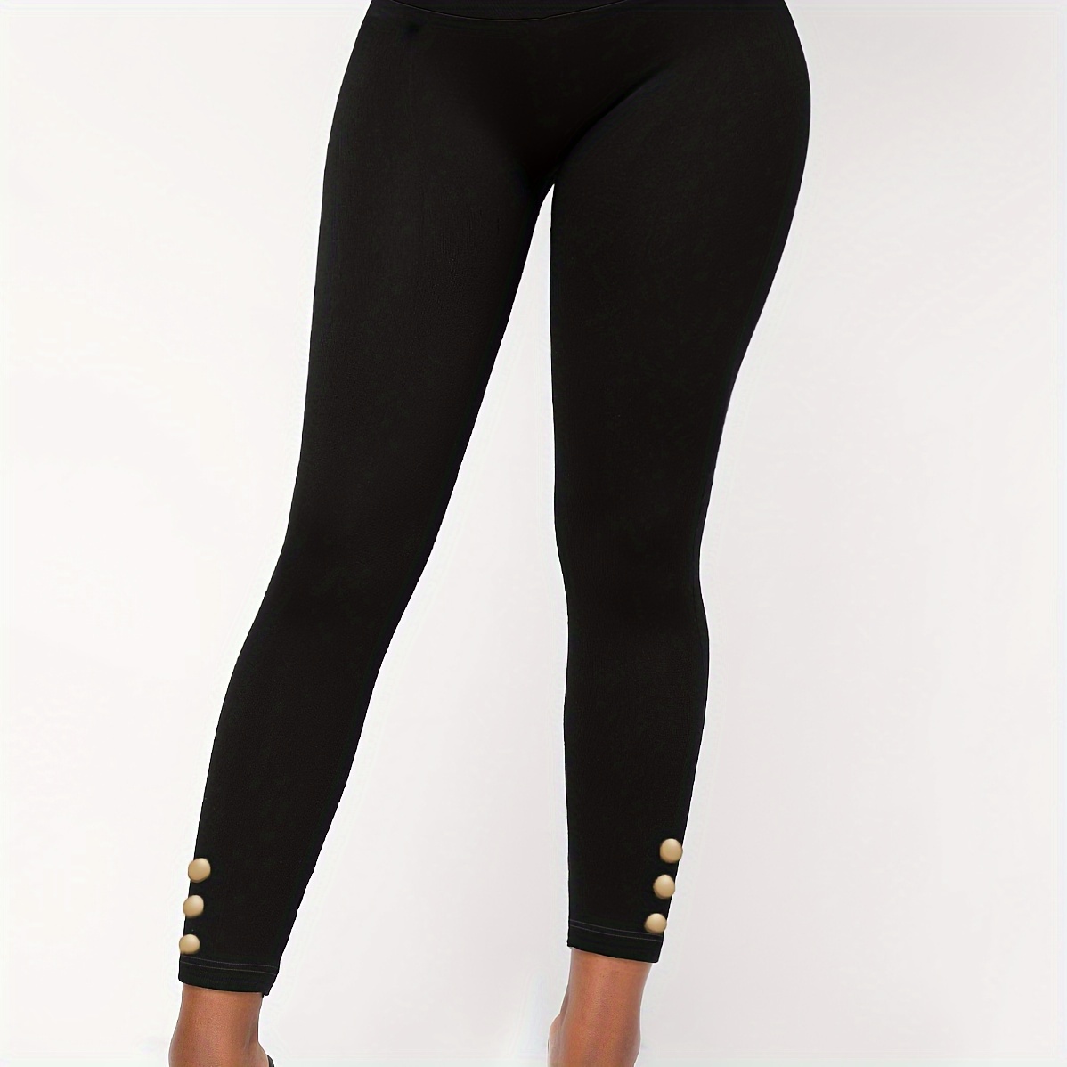 

Elegant High-waist Skinny Leggings For Women - Solid Color, Stretchy Polyester, Machine Washable