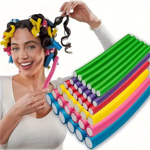 10 20pcs hair rollers flex rods for hair flexible curling rods hair twist flexi rods no heat curlers set for soft waves spiral curls foam hair rollers for short long hair diy heatless hair rollers random colors