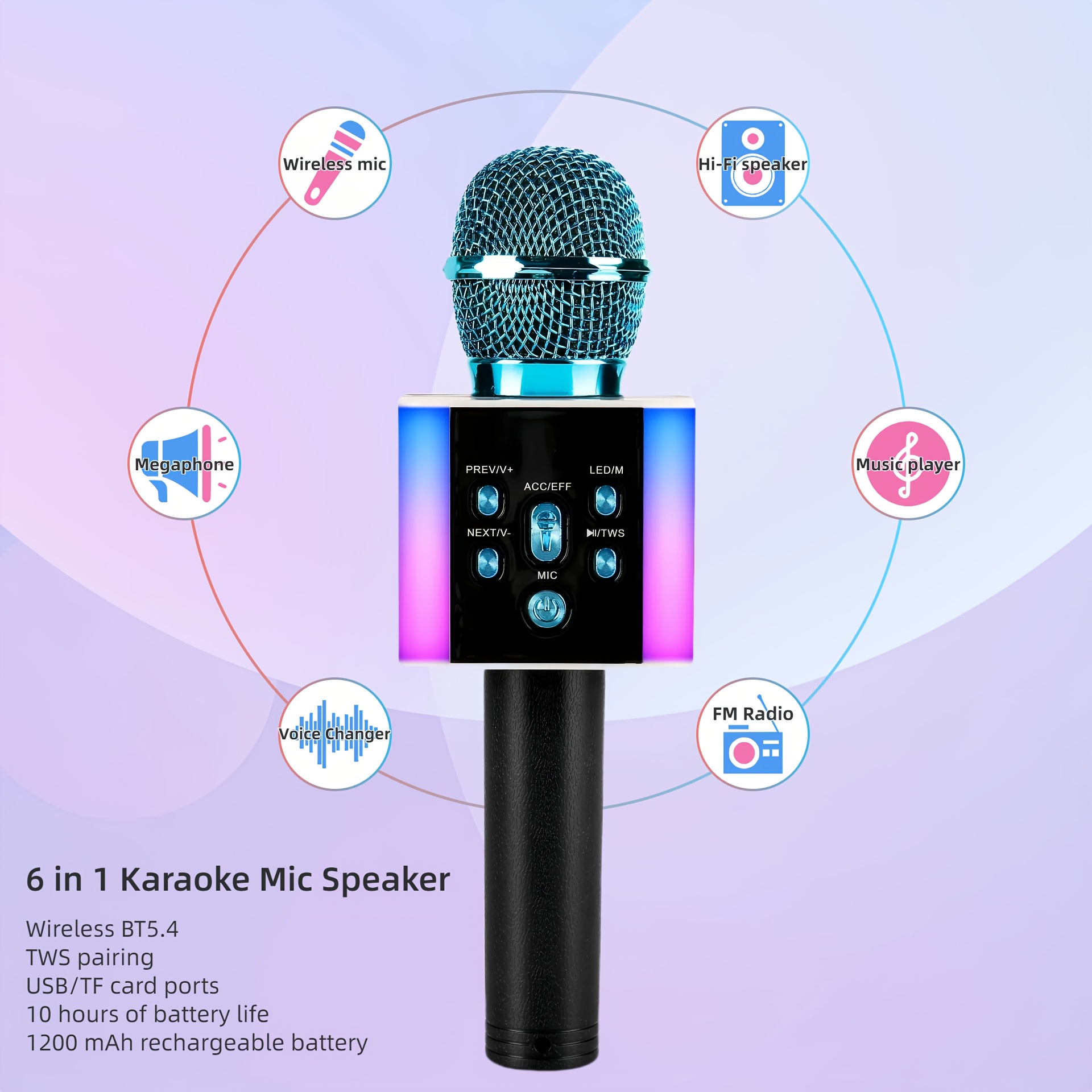wireless karaoke microphone speaker with led lights and fun voice changer portable singing mic for outdoor parties       karaoke for travel car and   summer party accessory birthday gift