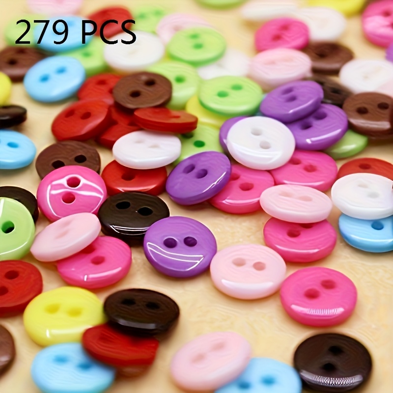 E-shop 279 Stück bunte handgefertigte Knöpfe, Resin-Material, 2 Löcher, Durchmesser, verschiedene Farben – für Raumdekoration, Kinder-DIY-Nähknöpfe