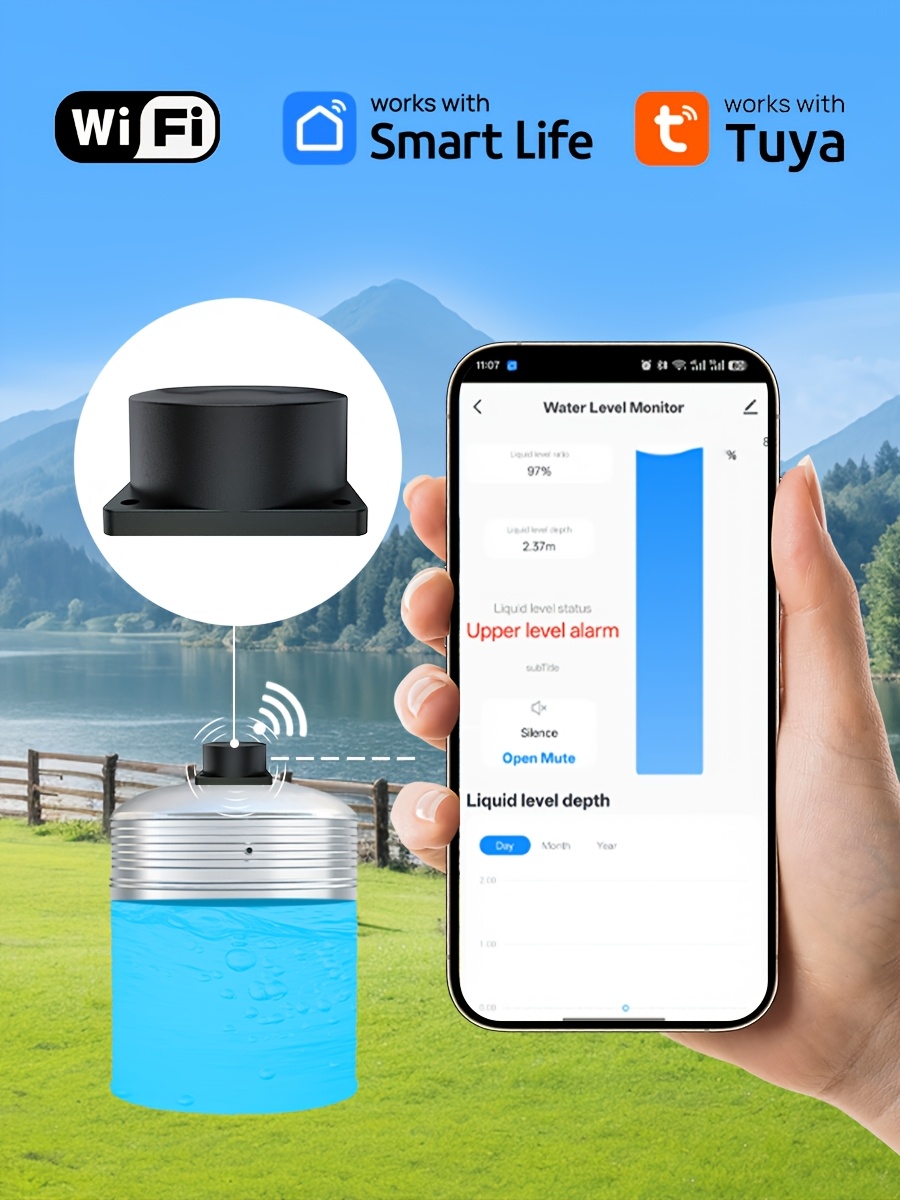 Tuya Wifi Level Sensor Smart Life APP Alert Wireless Level Water Fuel Liquid Level Alarm Indicator Remote Water Level Sensor