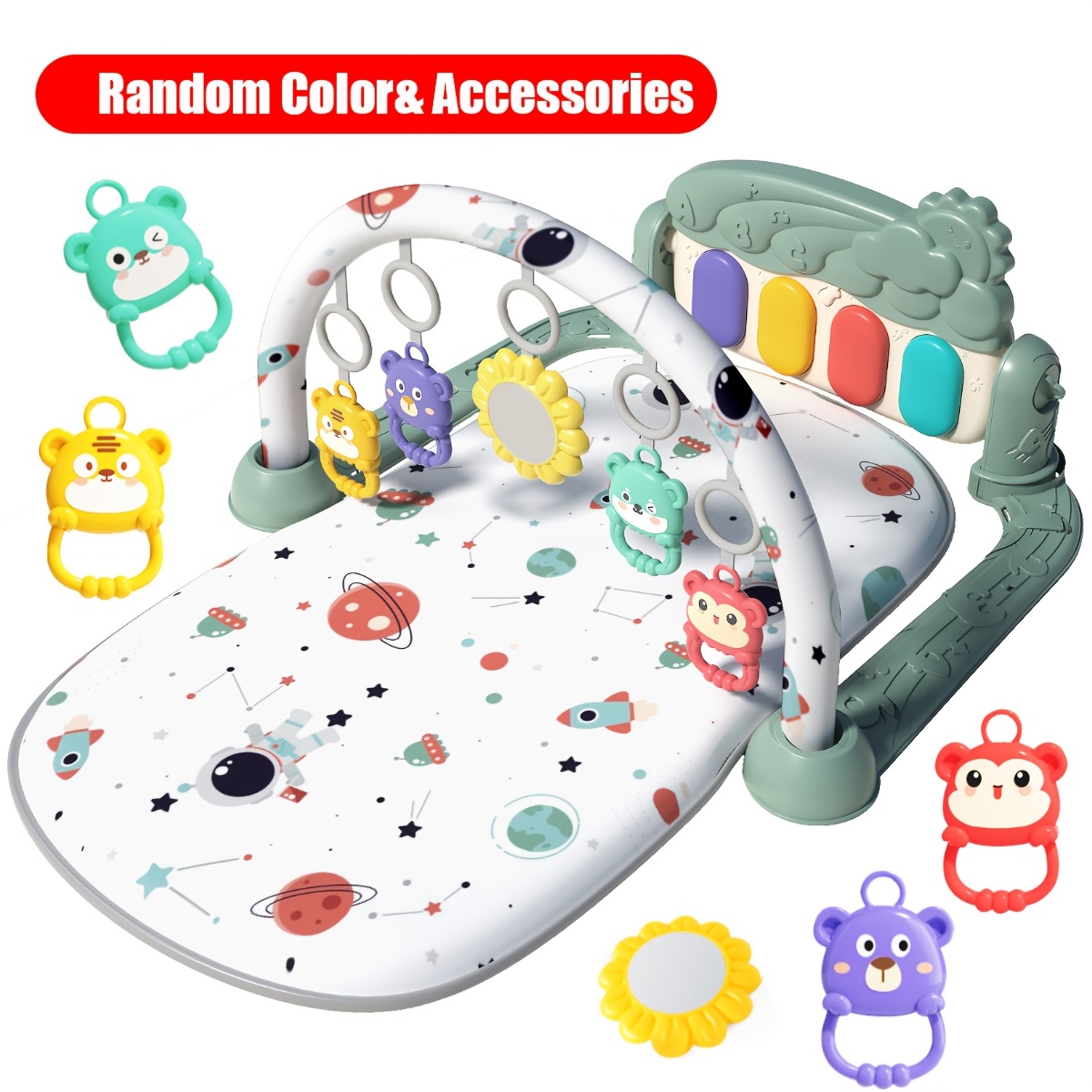 Musical Baby Gym Play Mat with Piano, Activity Center Tummy Mat for  Newborns and Infants Interactive Hanging Toys, Early Development Lights 