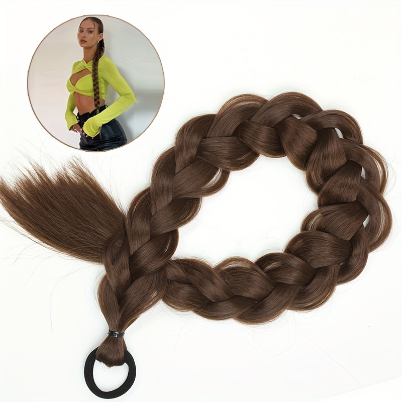 TEMU Trenzas Largas Con Banda Elástica Para El Cabello, Fibra Sintética De 24 Pulgadas, Trenzas Rubias, , Accesorios Para El Cabello Para , Uso