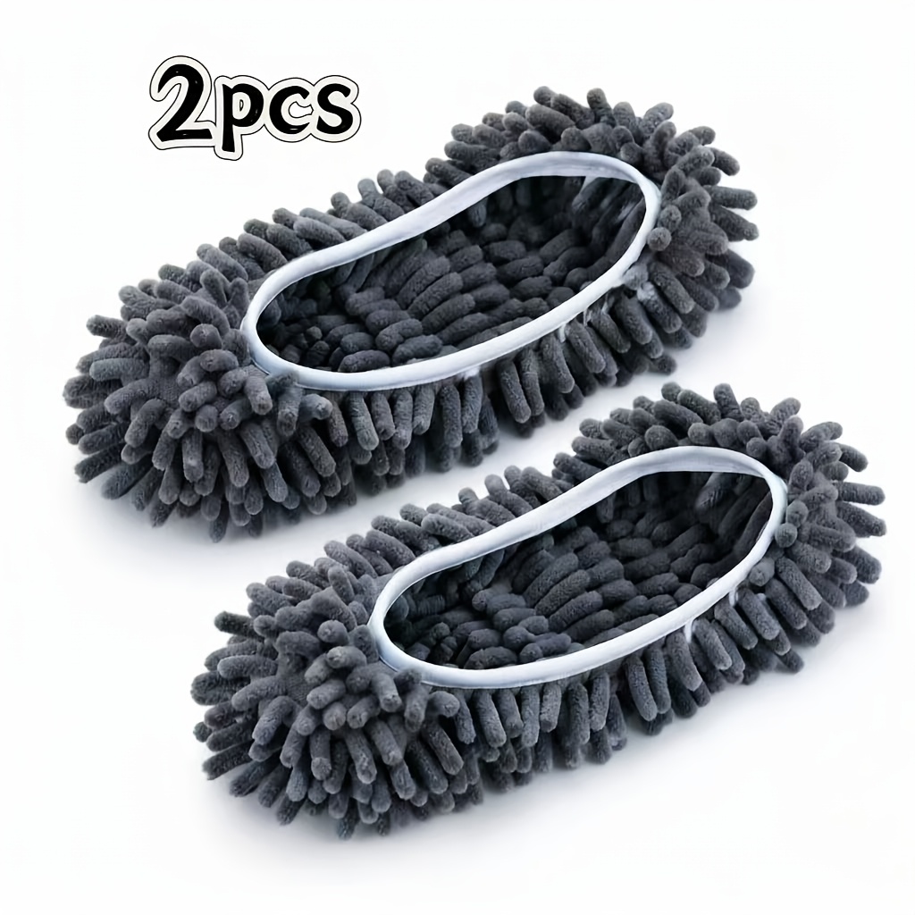 TEMU 2 Microfiber Cleaning Mop Slippers, Gray, Floor Cleaning Tool Shoe Covers, Soft, Washable, Reusable Microfiber Foot Socks, Floor Cleaning Tool