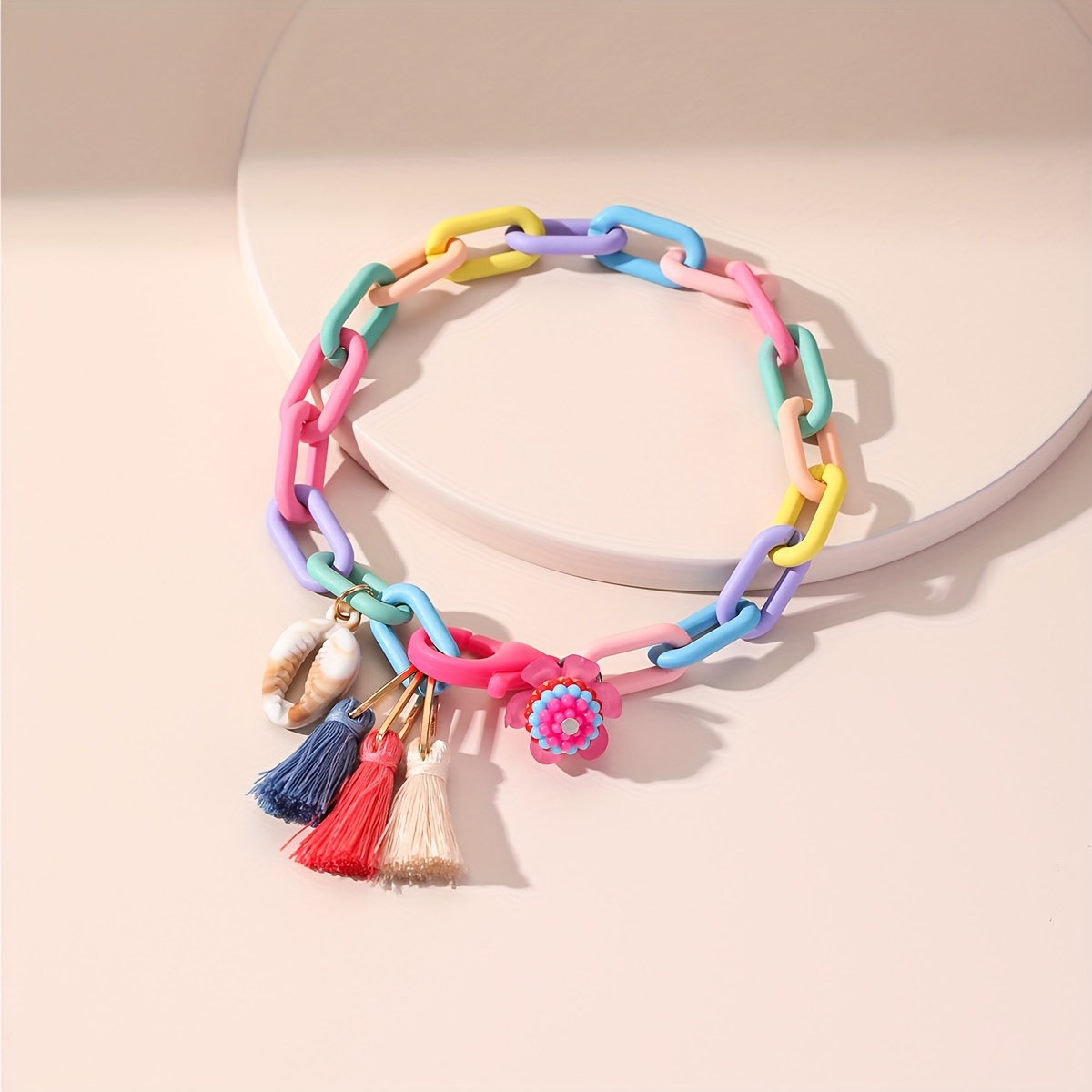 

1 Strand Bohemian Handmade Acrylic Seashell Tassel Foot Chain With Vibrant Colors, Perfect For A Summer Beach Style Personality Versatile Fashion Lively Style Anklet Jewelry