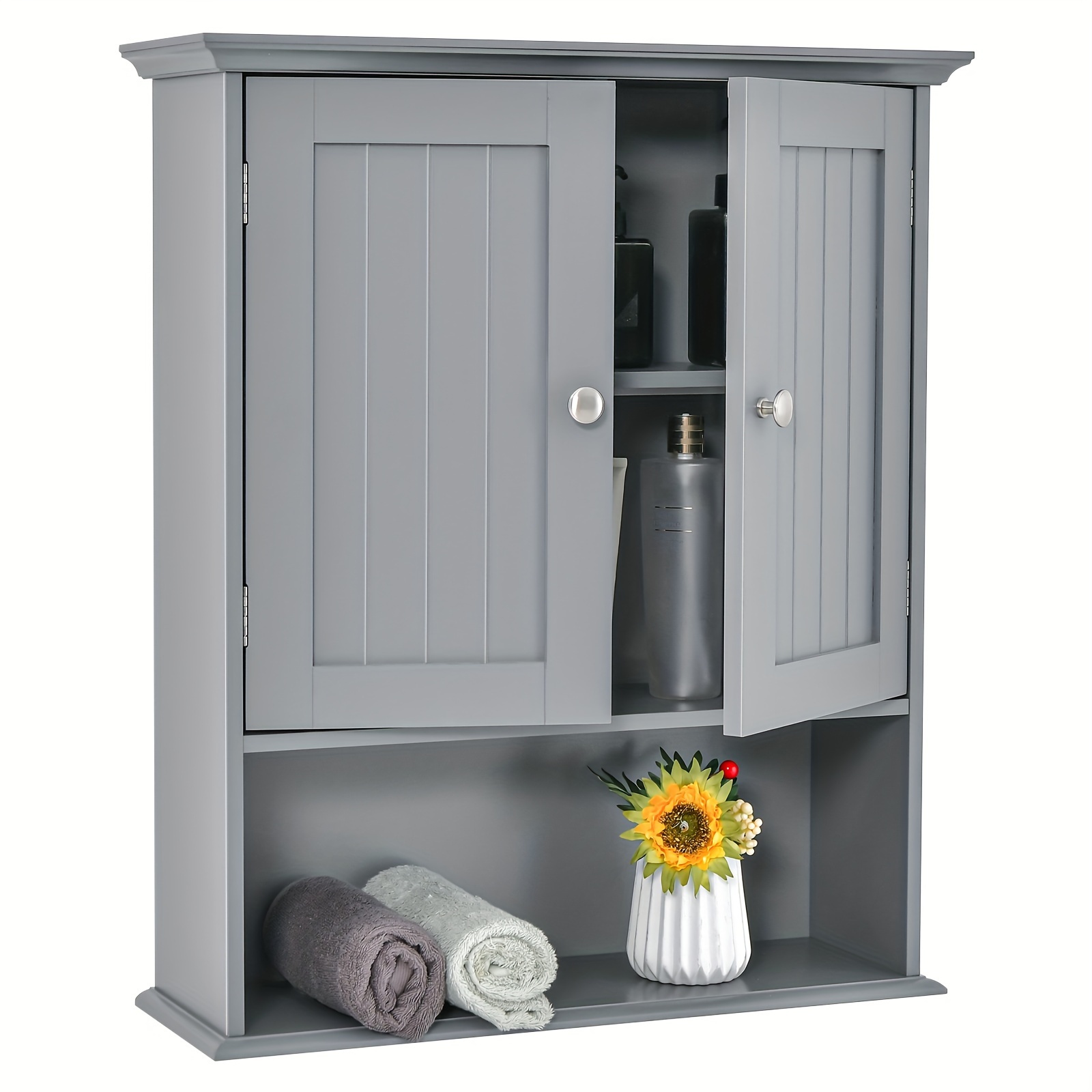 

1pc Bathroom Wall Cabinet, Medicine Storage Organizer, With Adjustable Shelf & 2 Doors