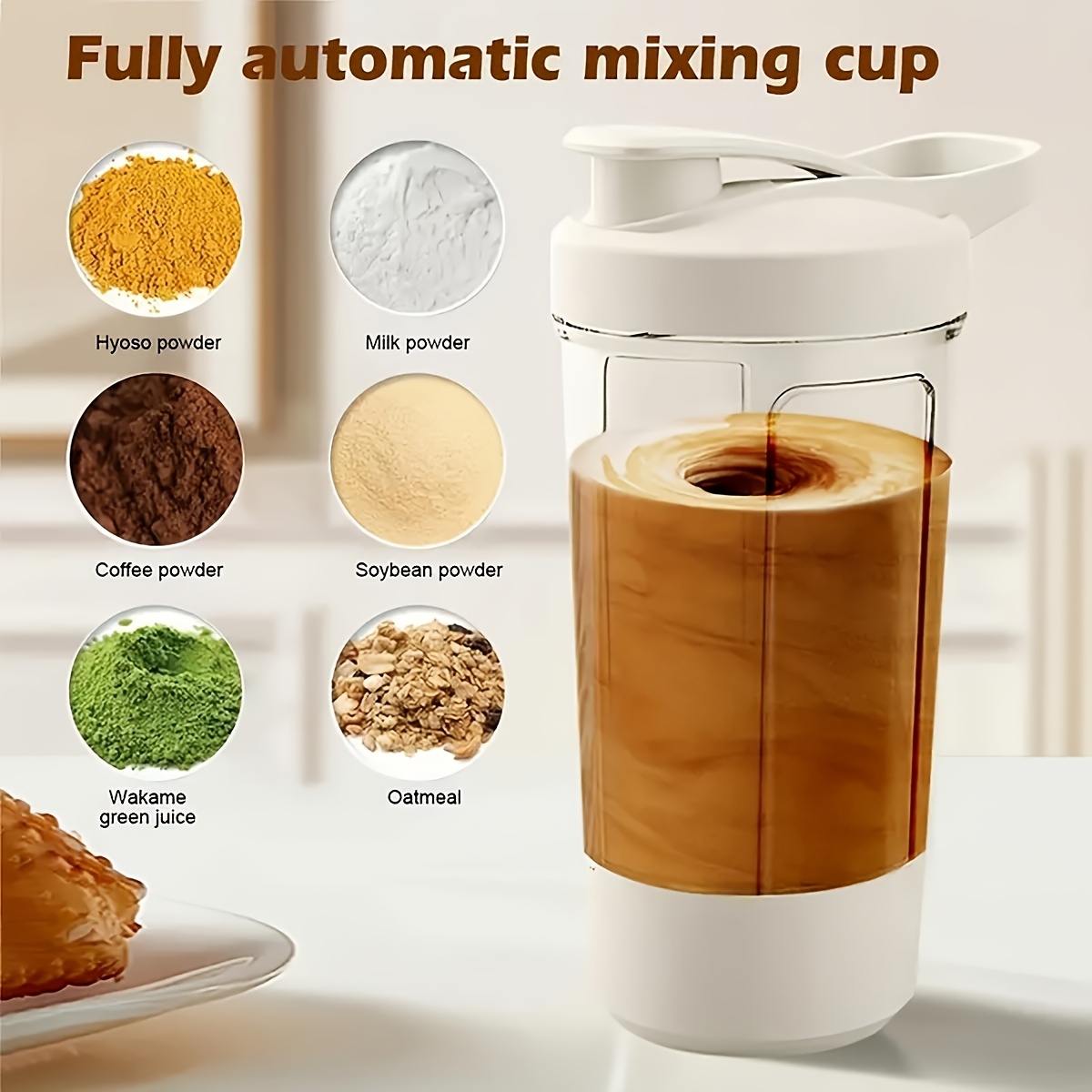 portable usb charged automatic wireless with measurement food grade pp material ideal for coffee milk powder and protein shakes travel and on the go use great gift for birthdays and holidays portable blender sleek white wirefree operation best for christmas 4
