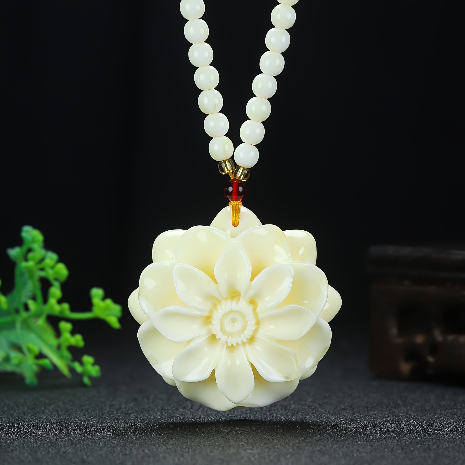 Elegant White Amber Flower Pendant Necklace, Daily Wear