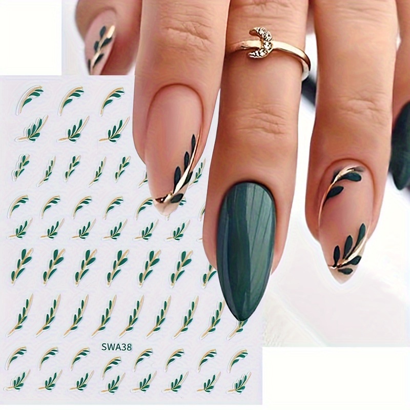 

2pcs Nail Art Stickers - 3d Self-adhesive Plant Decals For Diy Manicure, Shimmer , & Remove