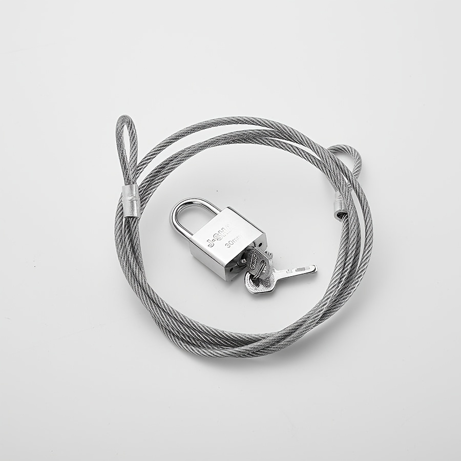 TEMU The Braided 304 Stainless Steel Wire Rope Pressed With An Aluminum Sleeve For Anti-theft Purposes, Featuring A Wire Lock And A Pull Rope.