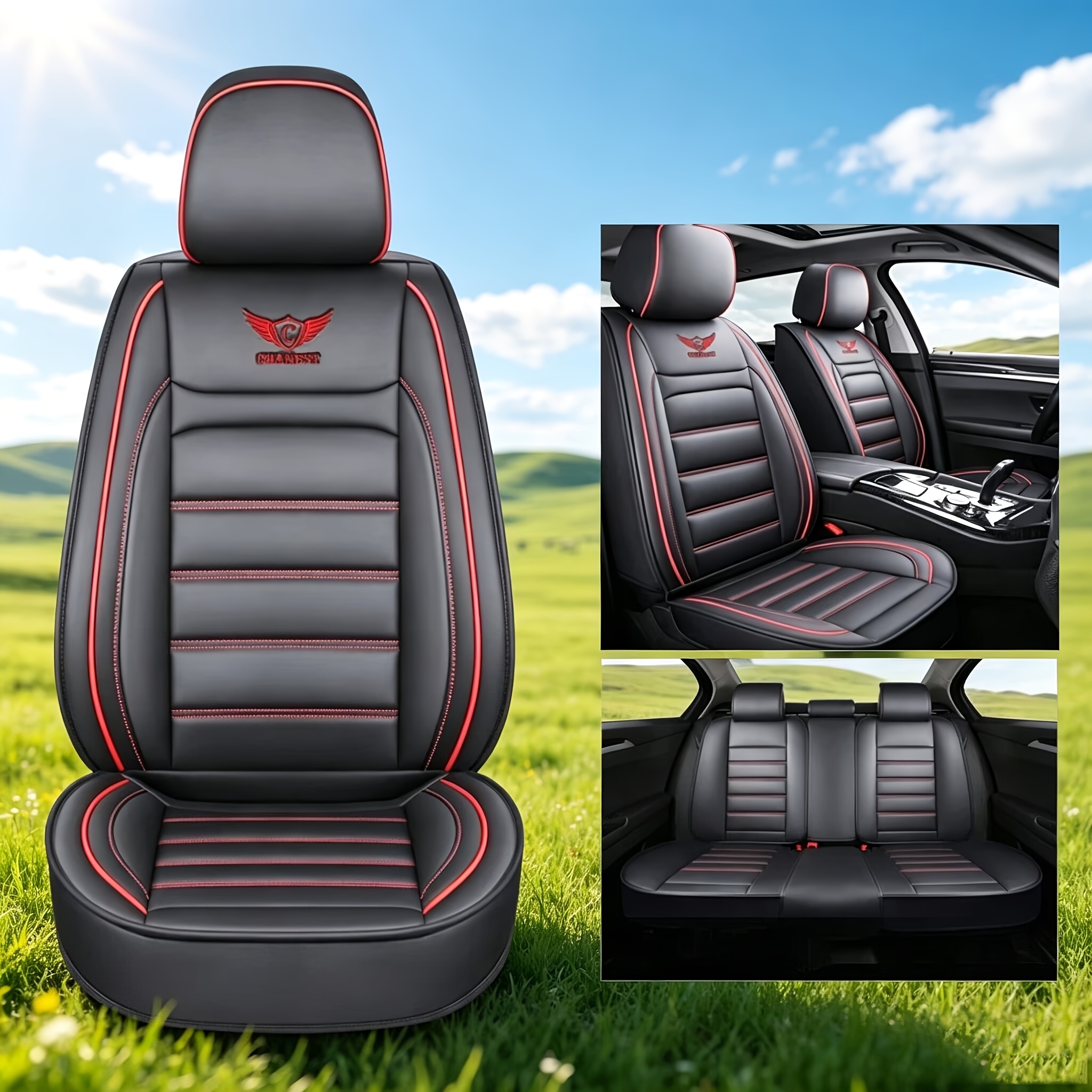 Image of Car Seat Cover 5-seat Faux Leather Seat Cover Full Surround Seat Cushion Universal Car Seat Cushion