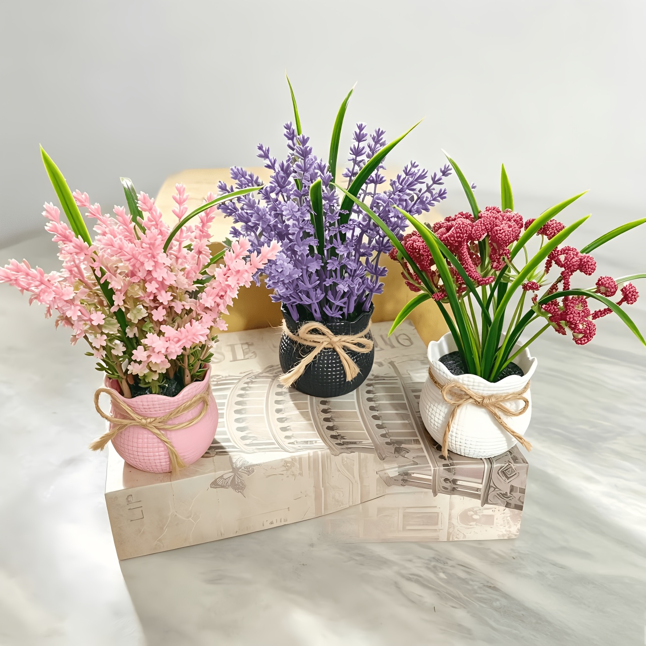 3 Pots of Artificial Potted Small Flowers, Mini Fake Flowers Desktop Home Ornaments