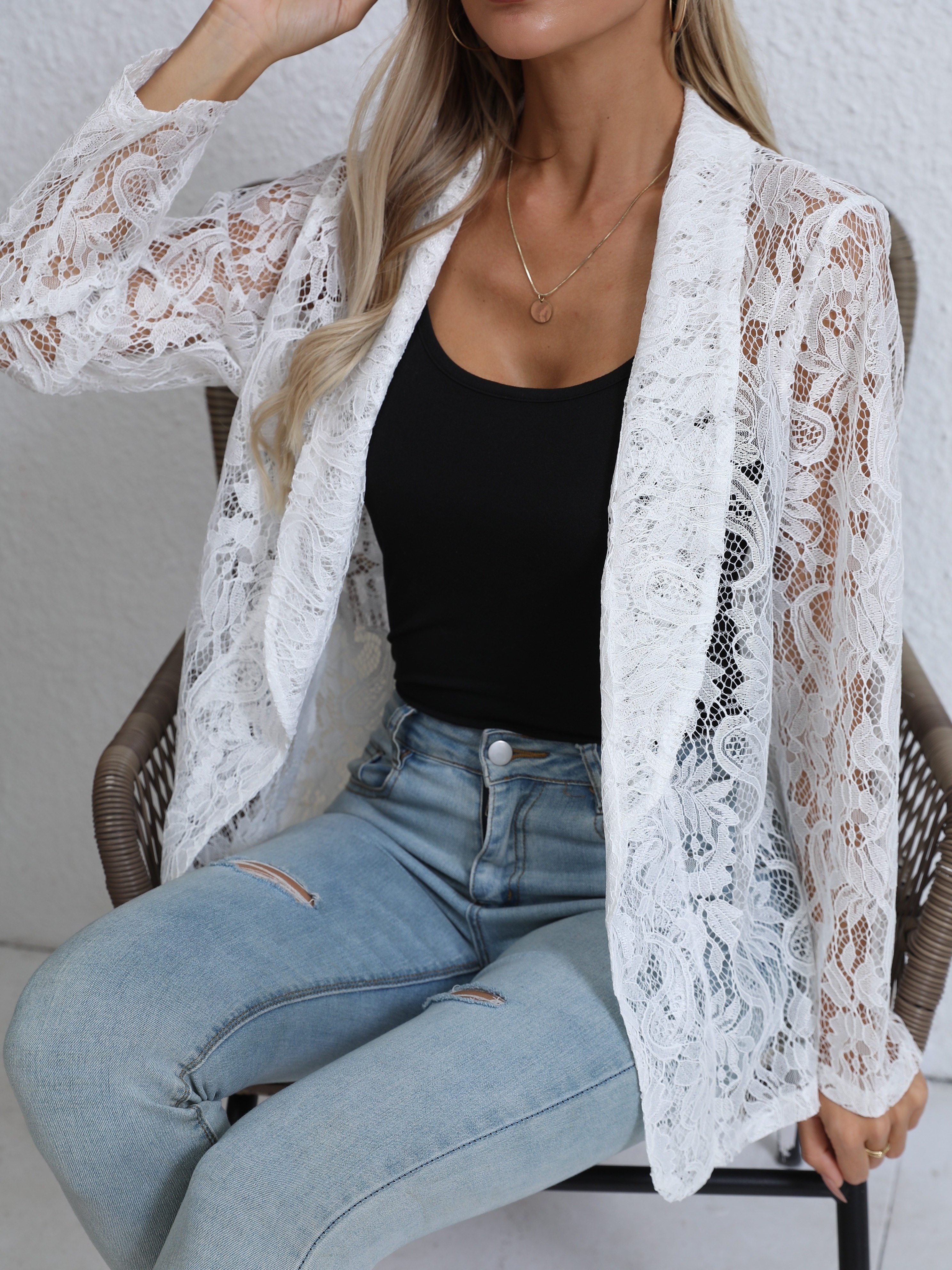 Ropa Abrigo Verano Blanco Abierto Con Estampado Floral De Talla