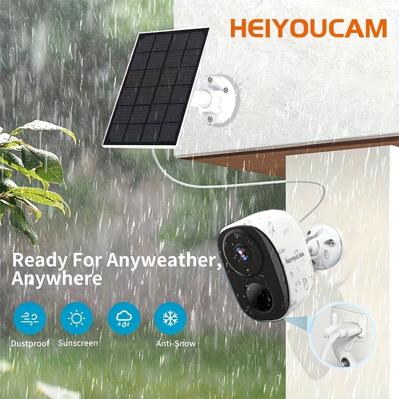 HEIYOUCAM 1 Set Solar Battery Security Camera Wireless Outdoor, 3MP Night Vision with Spotlight, Wire-Free Battery Solar Powered, Human Detection, with Solar Panel, PIR Human Detection, 2-Way Talk, SD Card/Cloud Storage