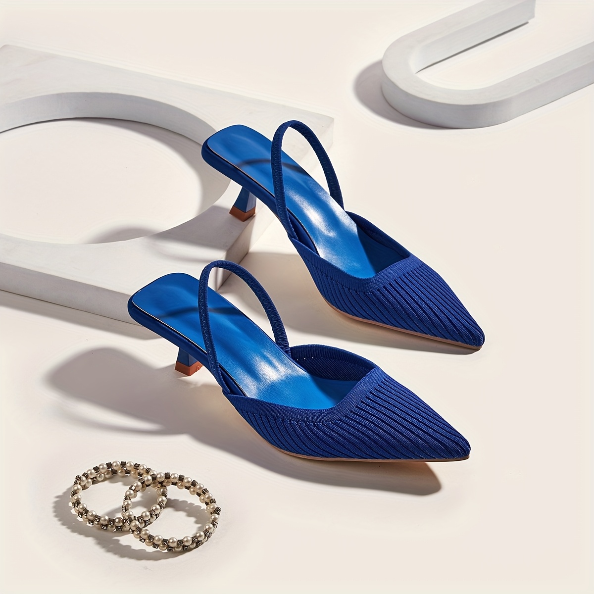 Women's New Style Pointed-Toe Shallow Mouth Sandals, Breathable Fairy-Style Woven Shoes with Kitten Heels, Comfortable Open-Back Flat Shoes for Summer, Women Shoes