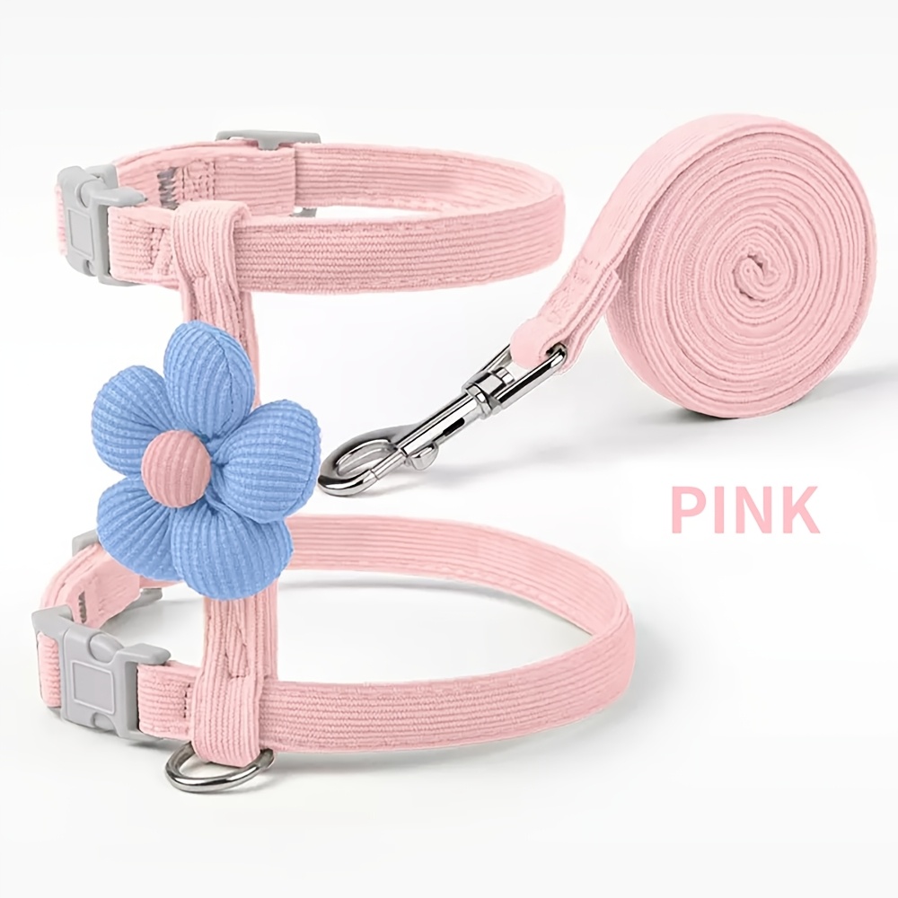 E-shop Geschirr Leine Kombi-Set für Katzen/kleine Hunde, niedliches gestreiftes Blumendesign, in fünf Farben erhältlich, geeignet für