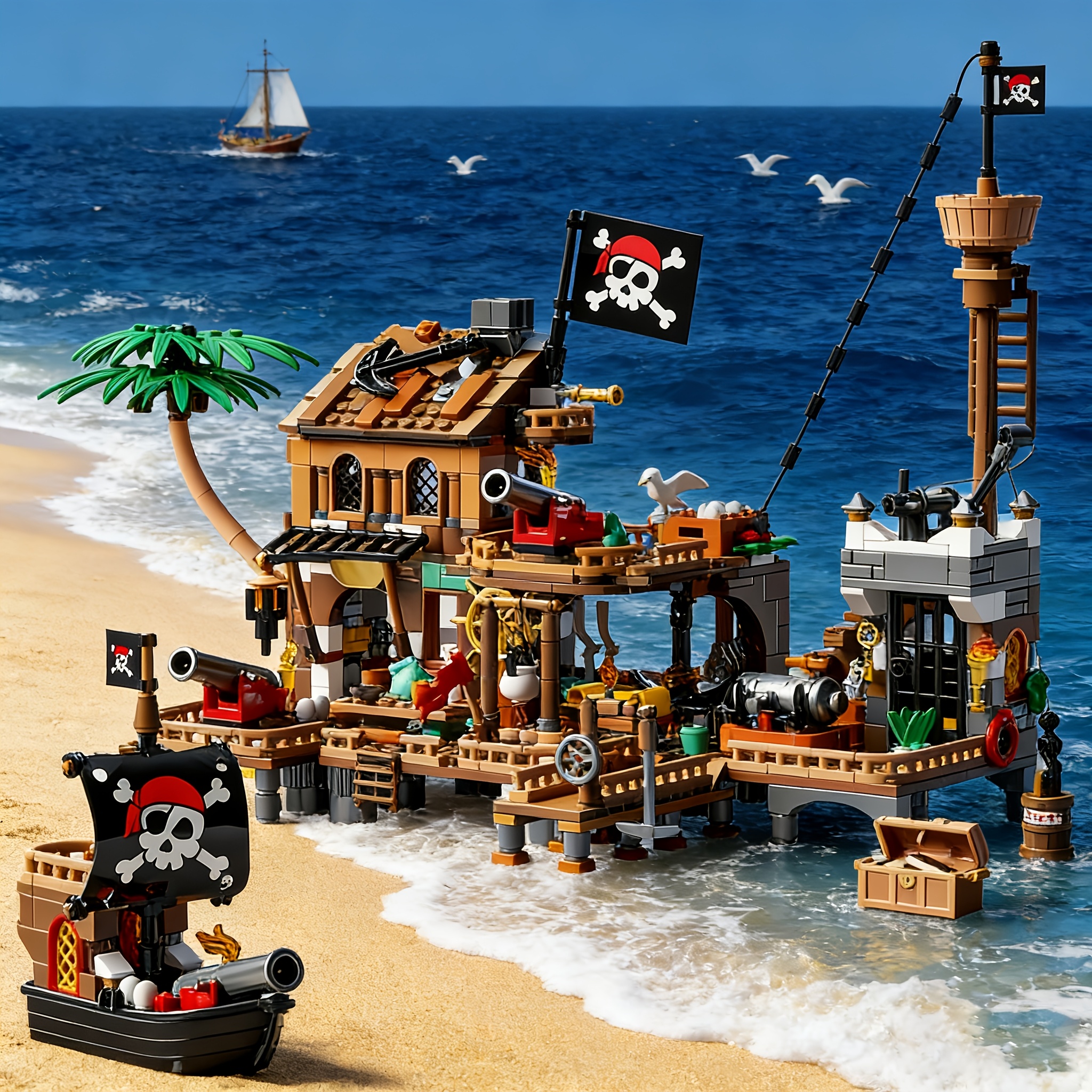 Image of 868pcs Pirate-themed Building Block Set, A Model Of A Ship And Supply Center Port Construction, Making It An For Holiday Party Gifts