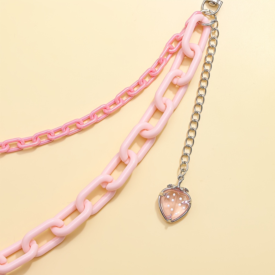 trendy pink double layer acrylic strawberry pendant waist  display picture 3