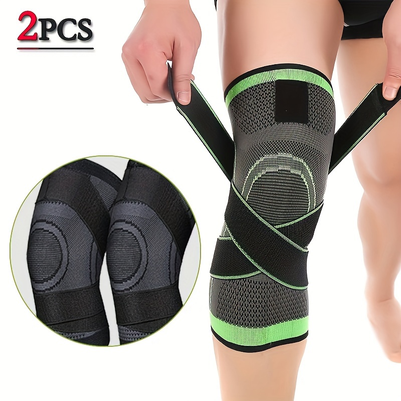 2pcs adjustable knee support braces for men women   stability   breathable knit fabric with   ideal for running cycling exercise green black best for christmas details 1