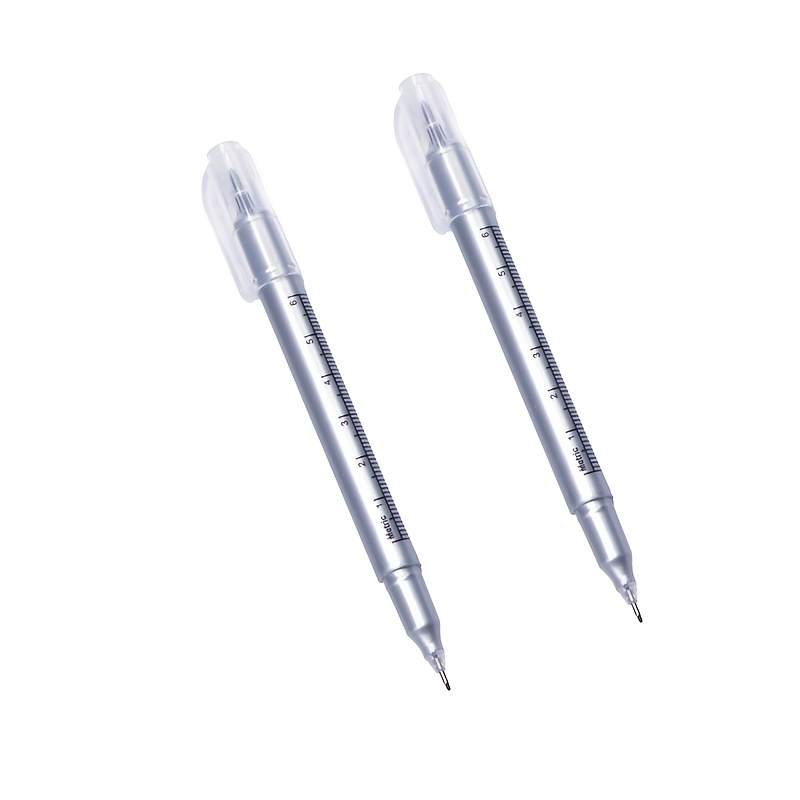 Image of Naom - 2pcs Tattoo Marker With Measuring Ruler, Dual Tip Embroidery Drawing And Positioning Marker, Purple Dual Tip Marker Lines And Positioning, Individually Wrapped, With A Ruler For
