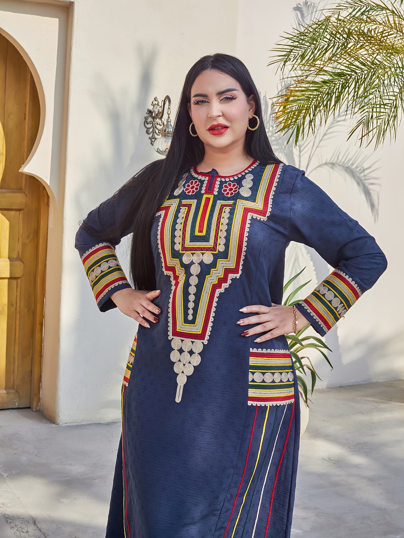 knee length dresses for ladies Embroidered Gown for Special Occasions, Muslim Arabic Women Wedding Dress & Takchita