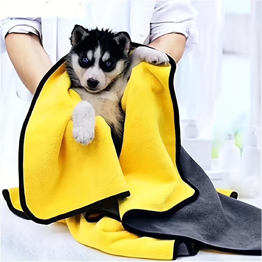 

Serviette en Microfibre Ultra Douce pour Animaux - Séchage Rapide, Robe de Bain Super Absorbante pour Chiens et Chats - Jaune avec Bordure Grise, pour le Toilettage & , Lavable en Machine