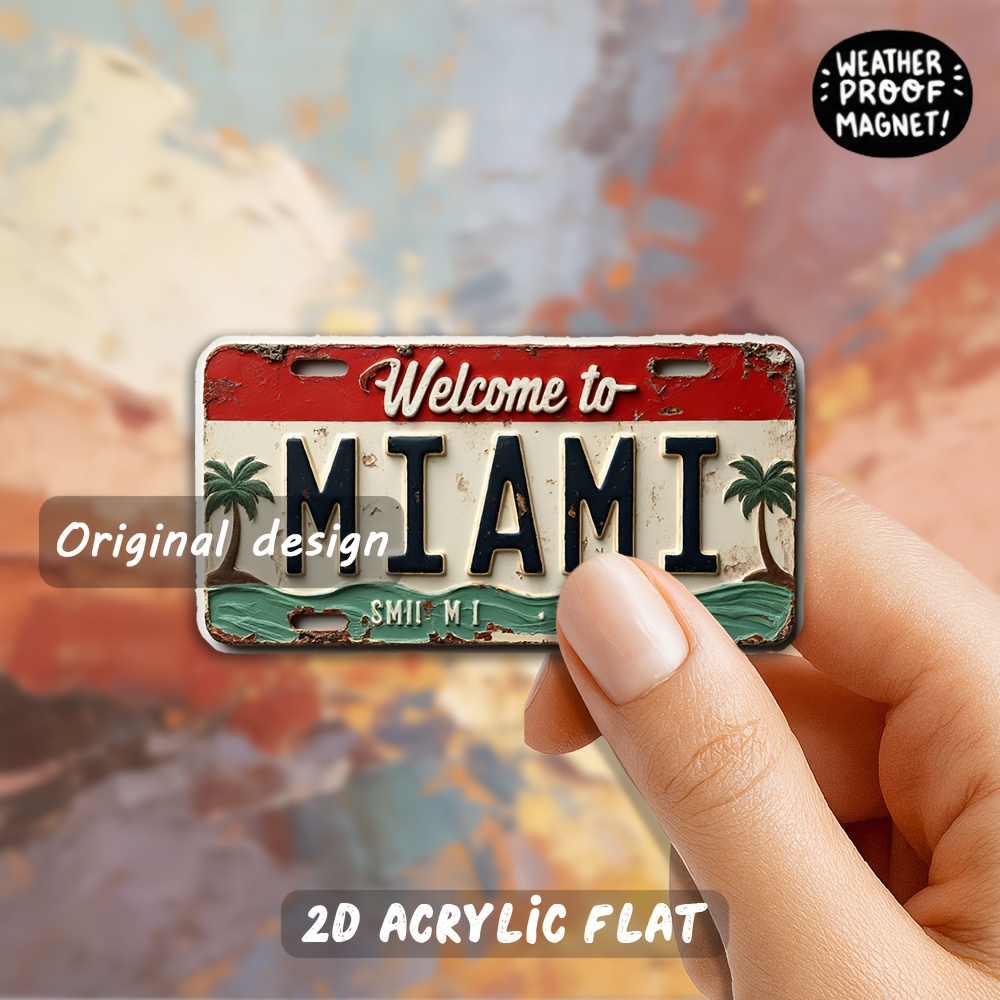 TEMU 1pc 2d Flat Acrylic Refrigerator Magnet, New Year, Valentine's Day, Easter Vintage License Plate - Distressed Vintage Texture, "" Lettering With