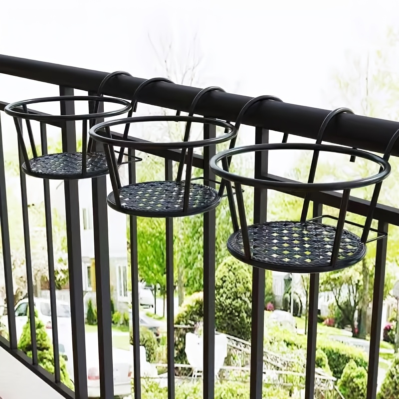 TEMU 3-pack Iron Plant Stand, Heavy-duty Metal Flower Pot Holder, Rust-resistant Decorative Black Plant Shelf For Indoor And Outdoor Use In Gardens,