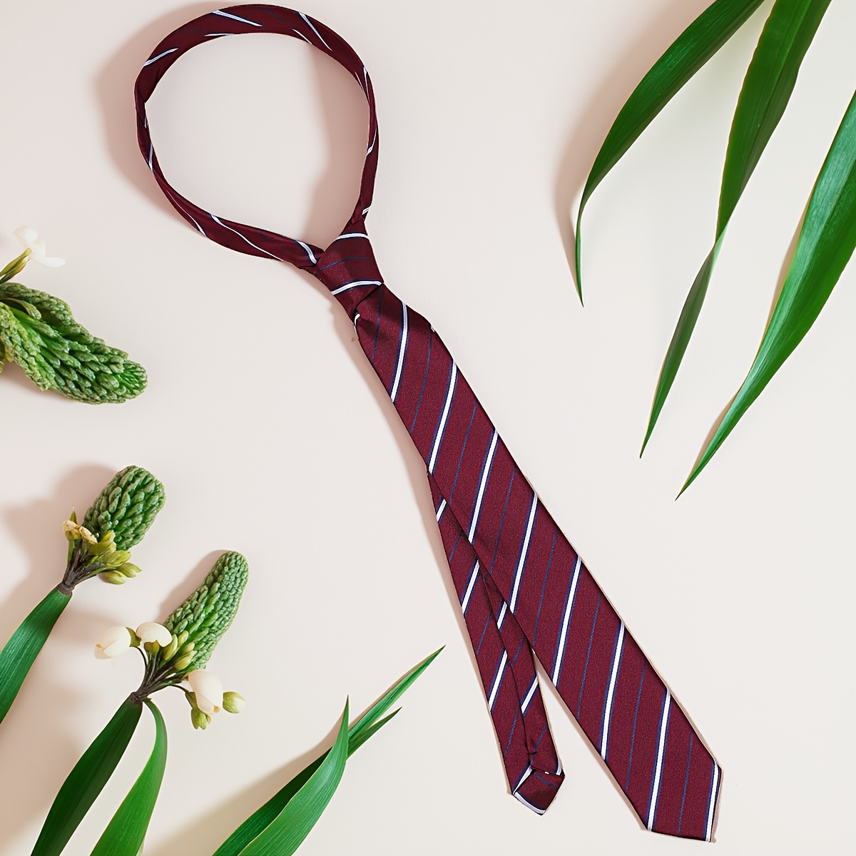 TEMU Vintage Wine Red & Navy Blue Striped Hand-tied Tie Suitable For Festive Banquets, Weddings, Business - Suit Accessory With , Shirt Collar For