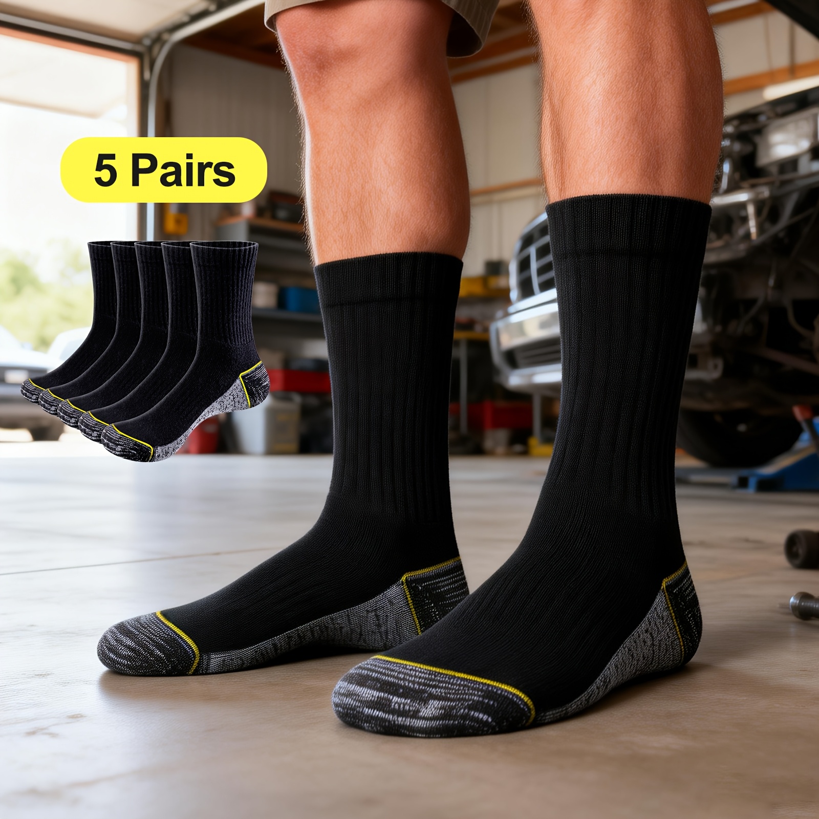 5 Pairs Mens Work Socks Terry Cushioned Hiking Walking Socks Thick Thermal Socks