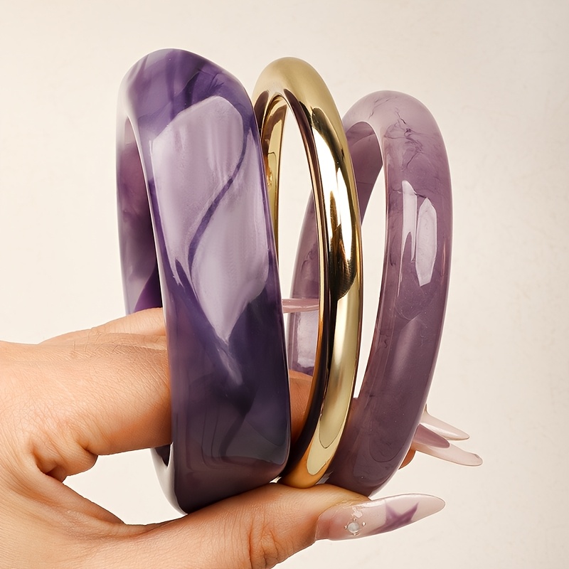 TEMU 3pcs Fashionable Individual Women's Bracelet Set, Translucent Purple Geometric Women's Stackable Fashion Bracelets