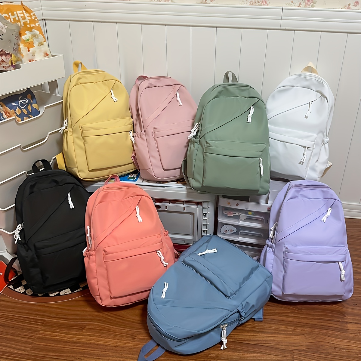 

Solid Color Student Schoolbag, Fashionable Casual College Student Junior High School Girl Backpack