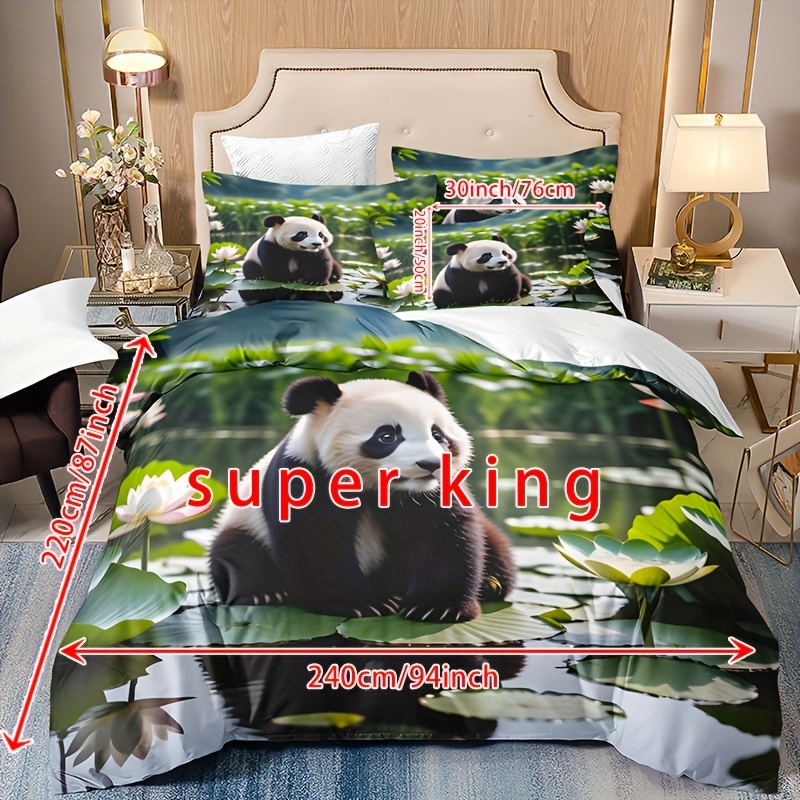 TEMU Ensemble de housse de couette 3 pièces, avec une jolie housse de couette à imprimé panda avec taies d'oreiller, ensemble de literie douce et