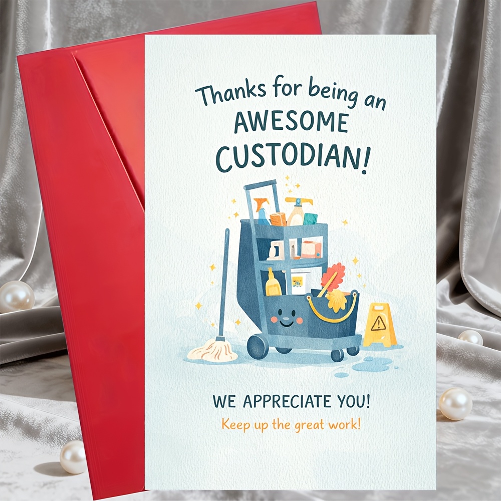 TEMU 1 Greeting Card + 1 Envelopecustodian Appreciation Card Thank You For Staff Team Employee Recognition Boss Coworker Gift For Workplace School