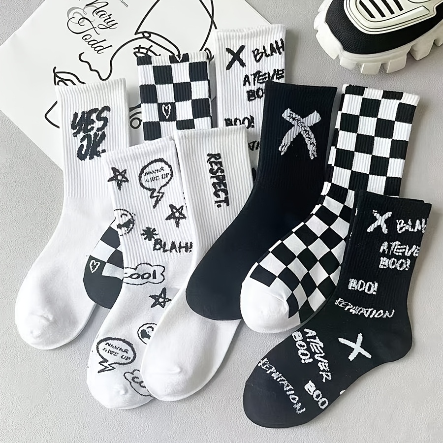 E-shop 5 Paar Cartoon Motivationssocken - Atmungsaktive, Schweißabsorbierende Sportsocken mit Karomuster & Inspirierenden Zitaten für Sport und