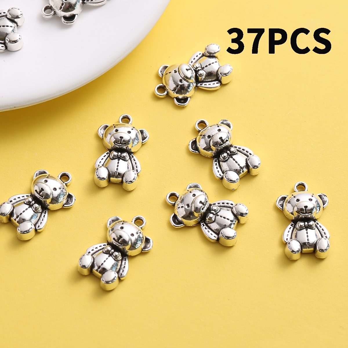 TEMU 37pcs Vintage Teddy Bear Shaped Pendants - Soft Distressed Suitable For Crafting, Diy Making,, Hair With Top Hanging Loop, Nostalgic Teddy Bear