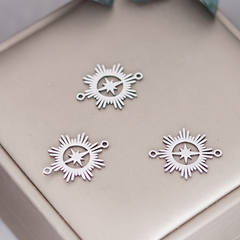 TEMU 3pcs 201 Stainless Steel Hollow Sun & -pointed Star Charms - Suitable For Jewelry Making, Bracelet & Necklace Accessories, Star Pendants For Diy