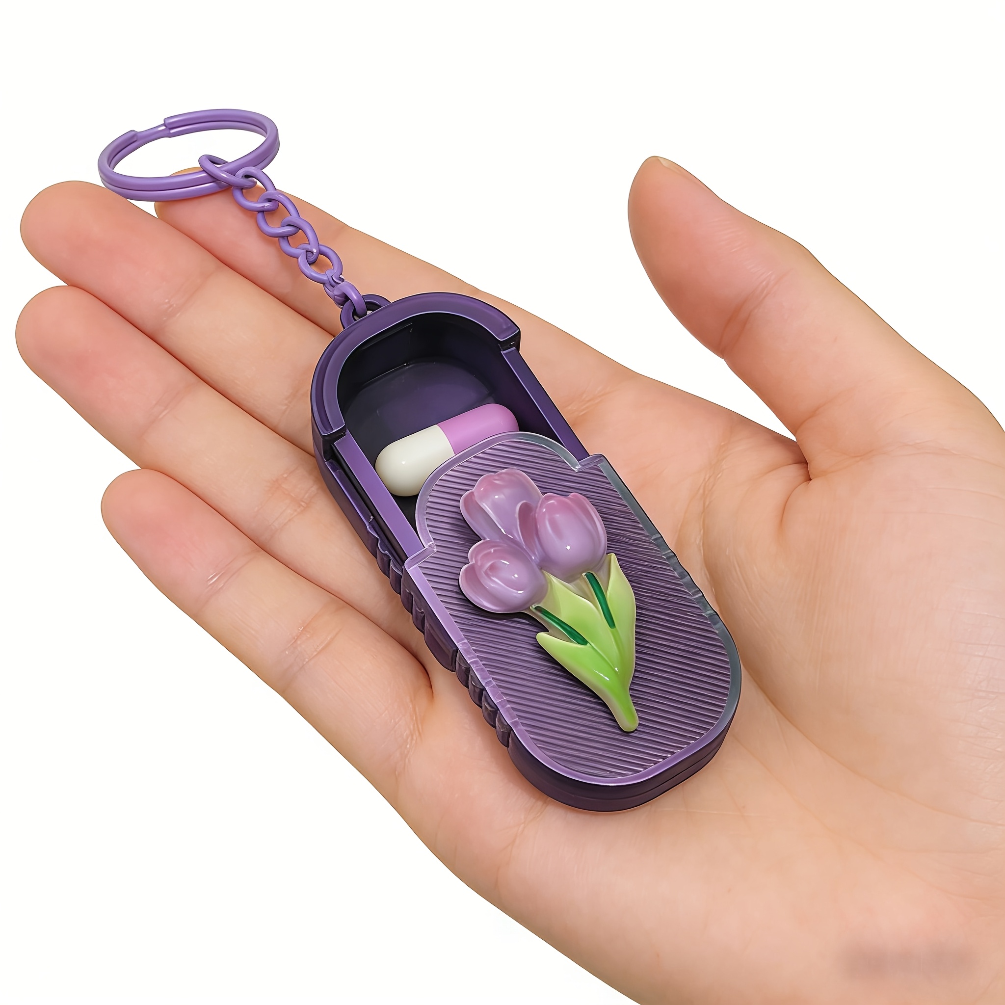 Image of Portable Tulip-shaped Multifunctional Mini Pill Box For Office Workers, Vitamin Storage Case, Travel Medicine Organizer, Daily Pill Storage Container, Waterproof Medicine Box