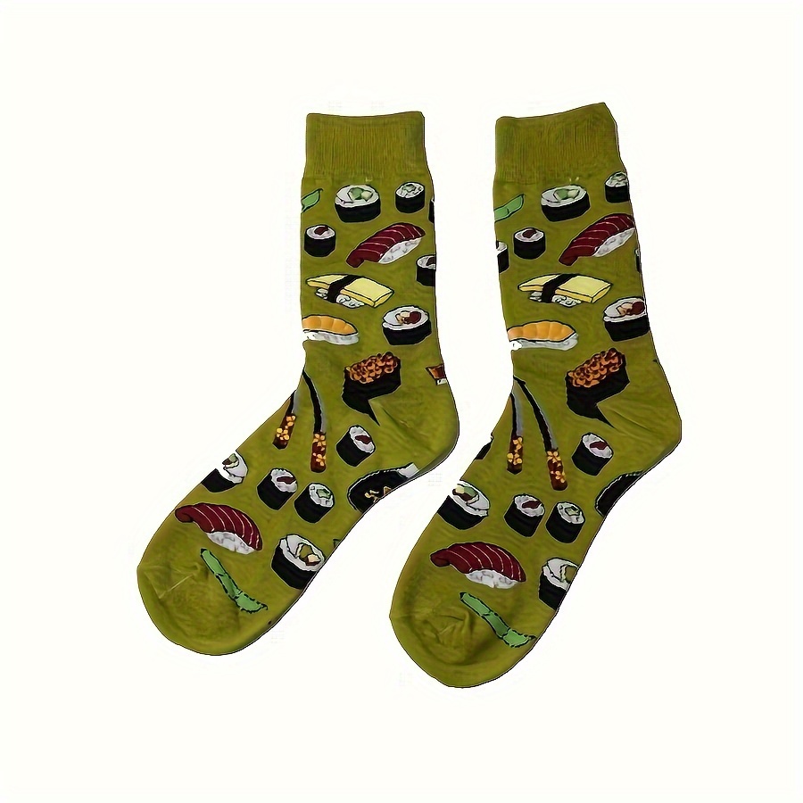 

Sushi Cartoon Novelty Socks - 100% Cotton Knit Fabric Mid-calf Crew Socks For Men, Comfortable Breathable Casual Fashion Socks, 1 Pair Pack