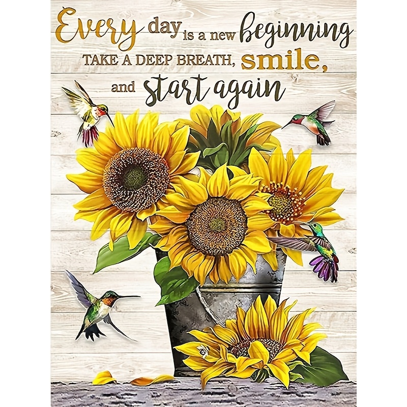 

1pc 5d Diy Sunflower Diamond Painting Kit, Acrylic For Beginners, Inspirational Quote Home Wall Decor Gift